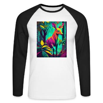 Neonwald-Reh: Buntes Wunder der Natur - Unisex Baseballshirt langarm - Weiß/Schwarz - Vorne - Nik (191cm)