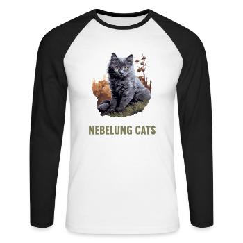 Chaton Nebelung Chat Nebelung - T-shirt baseball manches longues Homme - blanc/noir - Devant - Nik (191cm)