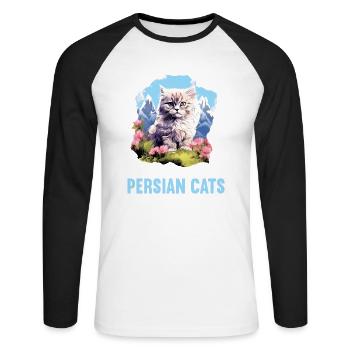 Persian Cat Perserkatze - Unisex Baseballshirt langarm - Weiß/Schwarz - Vorne - Nik (191cm)