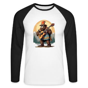 Bigfoot Mexican Mariachi Guitar Fiesta - Unisex Long Sleeve Baseball T-Shirt - white/black - Front - Nik (191cm)