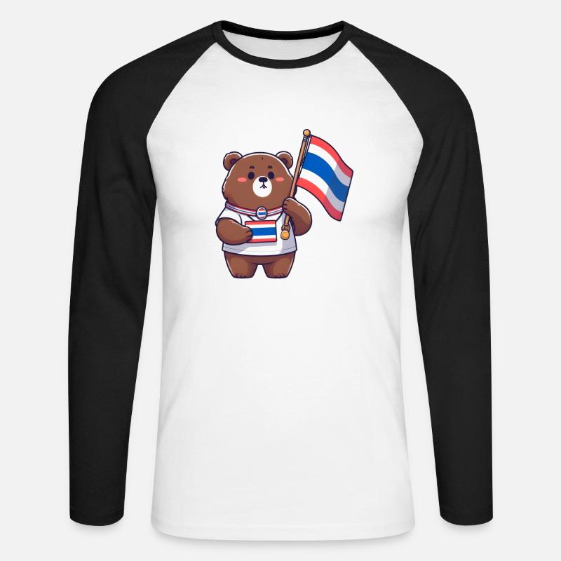 Thai Bär - Unisex Baseballshirt langarm - Weiß/Schwarz