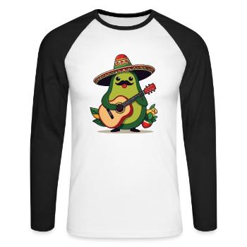 Avocat Mexicain Mariachi Guitariste - T-shirt baseball manches longues Homme - blanc/noir - Devant - Nik (191cm)