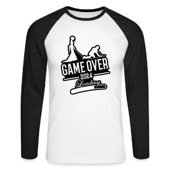 Hochzeit Loading 2024 Game Over - Unisex Baseballshirt langarm - Weiß/Schwarz - Vorne - Nik (191cm)