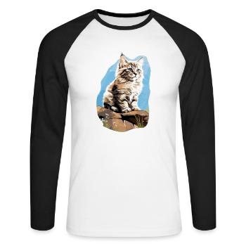 Chat sibérien Sibirische Katze - T-shirt baseball manches longues Homme - blanc/noir - Devant - Nik (191cm)