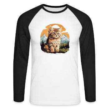 Chat Sibérien Sibirische Katze - T-shirt baseball manches longues Homme - blanc/noir - Devant - Nik (191cm)