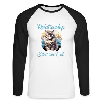 Siberian Cat Sibirische Katze - Unisex Baseballshirt langarm - Weiß/Schwarz - Vorne - Nik (191cm)