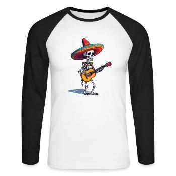 Mexican mariachi skeleton guitarist - Unisex Long Sleeve Baseball T-Shirt - white/black - Front - Nik (191cm)