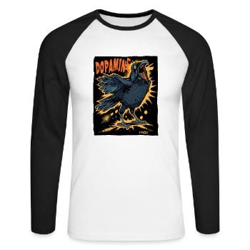 The Funny Crazy Dopamine Crow - Unisex Long Sleeve Baseball T-Shirt - white/black - Front - Nik (191cm)