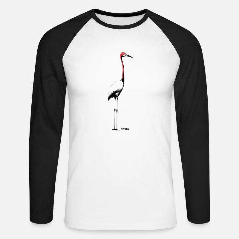 Eleganter Kranich oder Storch - Unisex Baseballshirt langarm - Weiß/Schwarz