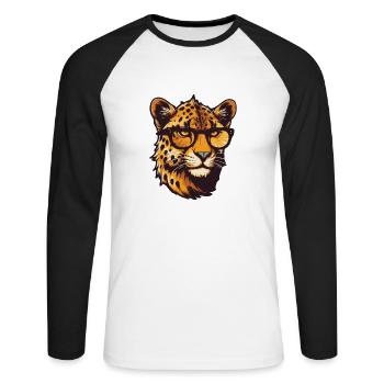 Tête de guépard Cool - T-shirt baseball manches longues Homme - blanc/noir - Devant - Nik (191cm)