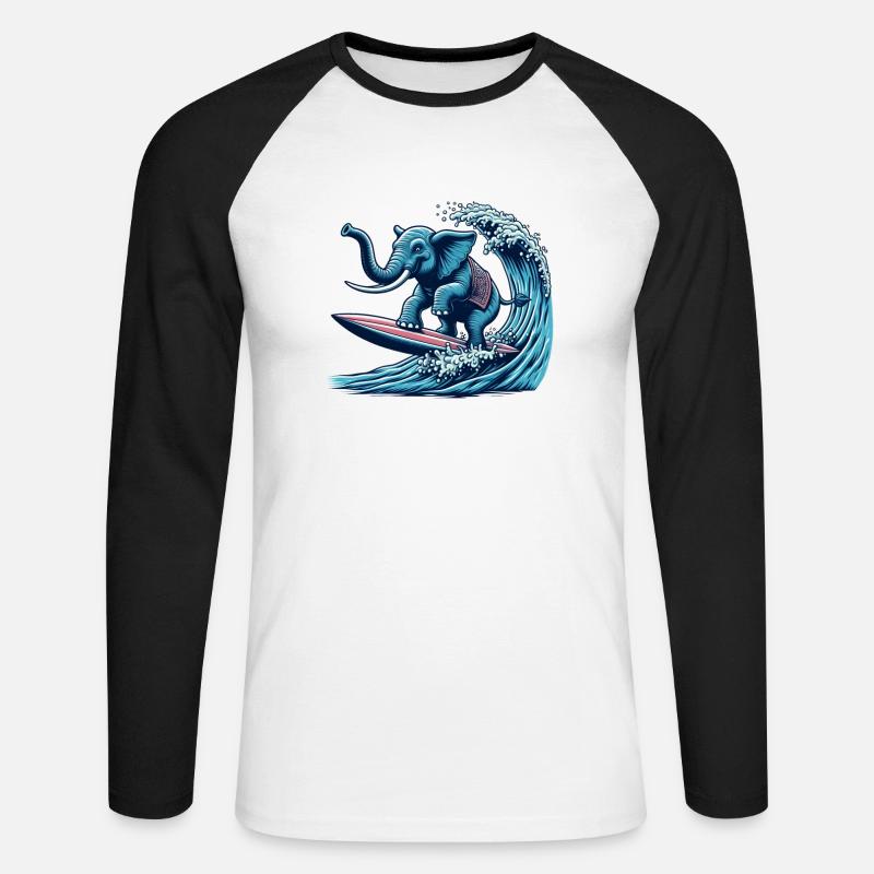 Surfender Elefant - Unisex Baseballshirt langarm - Weiß/Schwarz