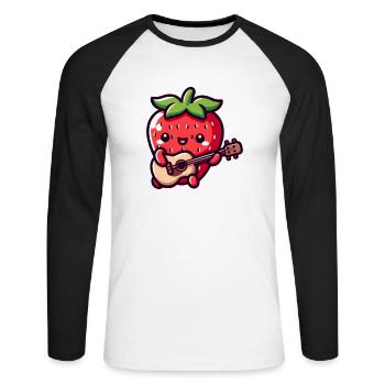 Niedliche Erdbeere mit Gitarre - Unisex Baseballshirt langarm - Weiß/Schwarz - Vorne - Nik (191cm)