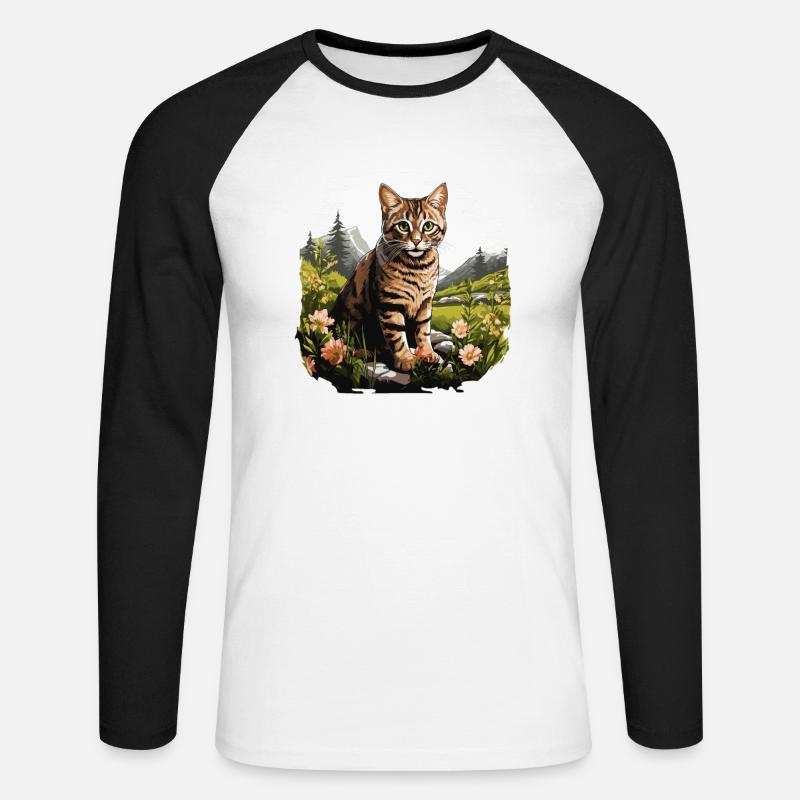 Tabby Kätzchen Tabby Katze - Unisex Baseballshirt langarm - Weiß/Schwarz