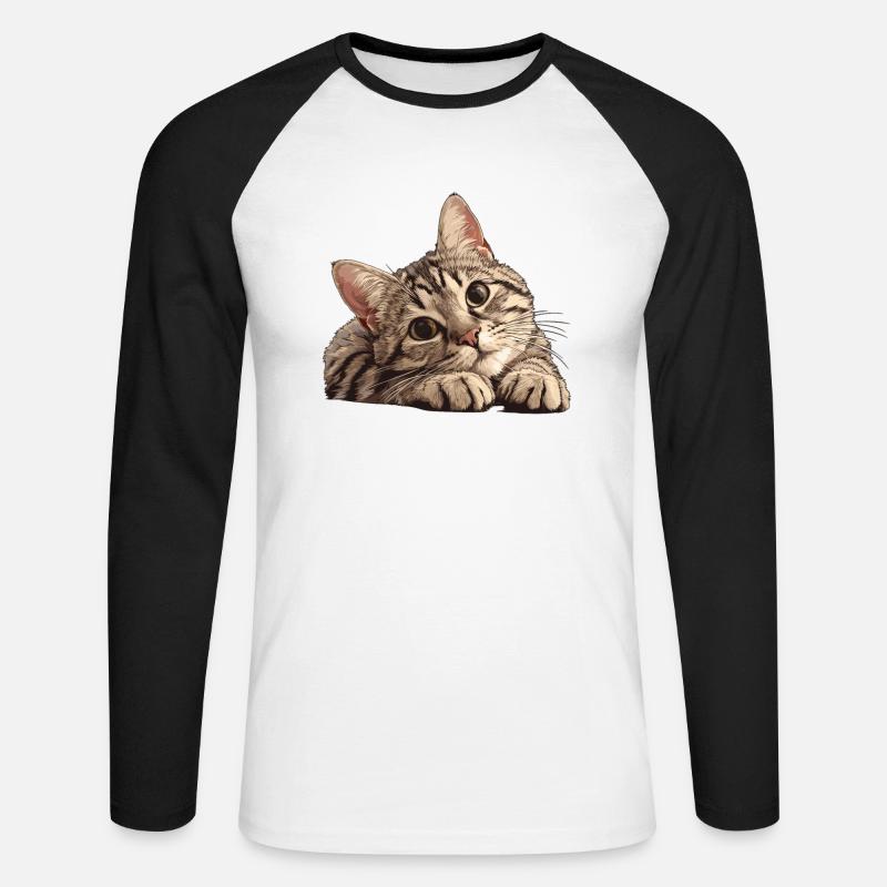 Tabby Kätzchen Tabby Katze - Unisex Baseballshirt langarm - Weiß/Schwarz