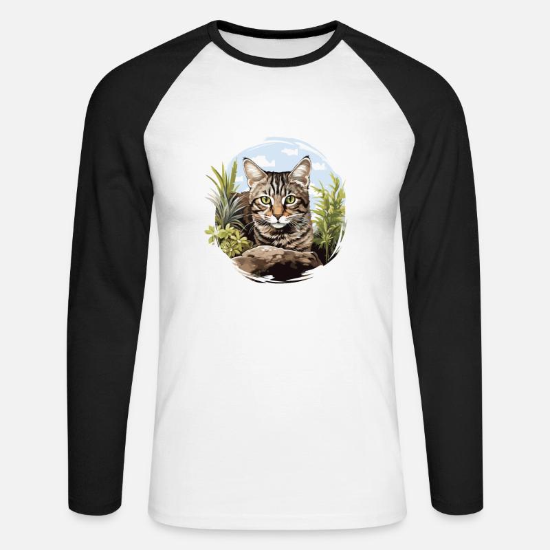 Tabby Kätzchen Tabby Katze - Unisex Baseballshirt langarm - Weiß/Schwarz