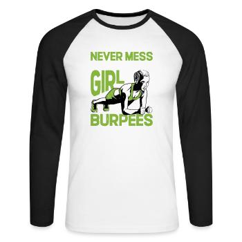 Ne plaisantez jamais avec une fille qui fait des burpees pour le plaisir 5 - T-shirt baseball manches longues Homme - blanc/noir - Devant - Nik (191cm)