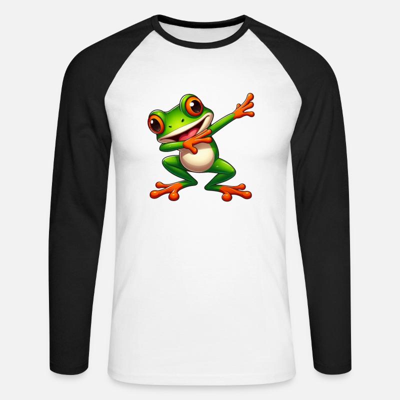 Cool Frog Dabbing Toad Style - Unisex Long Sleeve Baseball T-Shirt - white/black
