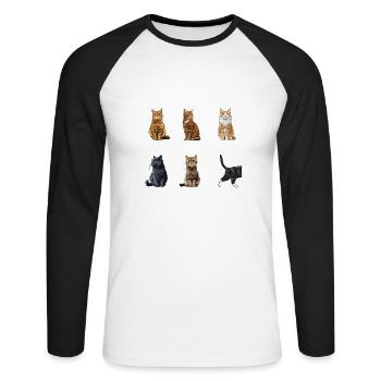 Chat Chats Astuces Chats Drôles - T-shirt baseball manches longues Homme - blanc/noir - Devant - Nik (191cm)