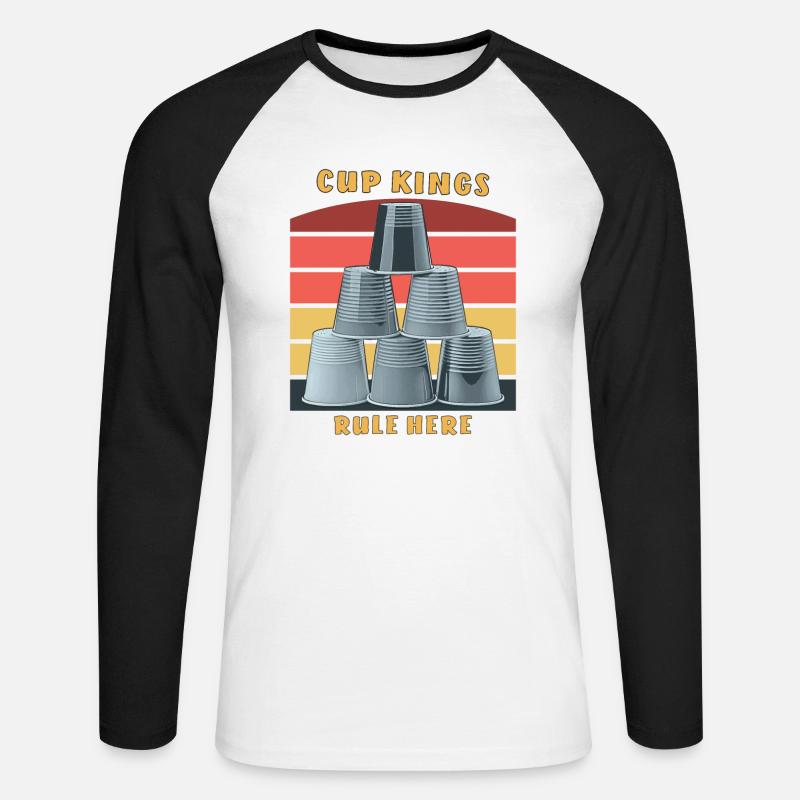 STACKING CUP KINGS RULE HERE - Unisex Long Sleeve Baseball T-Shirt - white/black