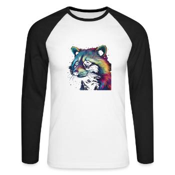 Raccoon Artwork - Raccoon Animal Art - Unisex Long Sleeve Baseball T-Shirt - white/black - Front - Nik (191cm)