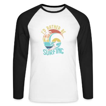 I'd Rather Be Surfing Summer Surfer Surfboard - Unisex Long Sleeve Baseball T-Shirt - white/black - Front - Nik (191cm)