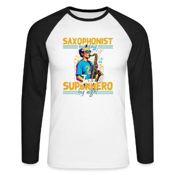Lustiges Saxophon Design Jazz Musik Liebhaber - Unisex Baseballshirt langarm - Weiß/Schwarz - Vorne - Nik (191cm)