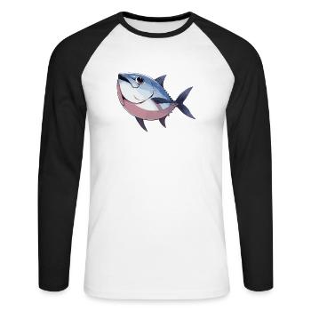 Tuna Thunfische Thunfisch - Unisex Baseballshirt langarm - Weiß/Schwarz - Vorne - Nik (191cm)