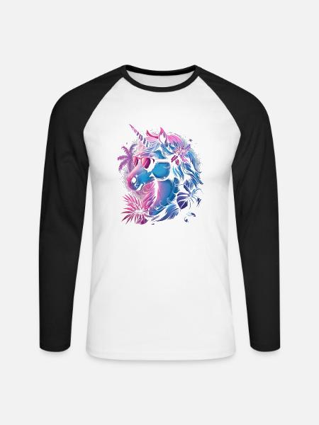 Retro Einhorn Vaporwave - Unisex Baseballshirt langarm - Weiß/Schwarz