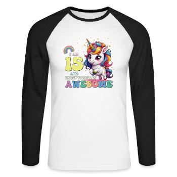 J'ai 15 ans et je suis géniale - Filles Enfants Licorne C'est mon - T-shirt baseball manches longues Homme - blanc/noir - Devant - Nik (191cm)