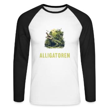 Alligatoren Alligator - Unisex Baseballshirt langarm - Weiß/Schwarz - Vorne - Nik (191cm)