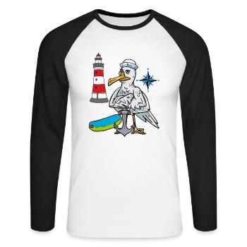 Seagull Seagulls Lighthouse Compass Seafarer Ahoy - Unisex Long Sleeve Baseball T-Shirt - white/black - Front - Nik (191cm)