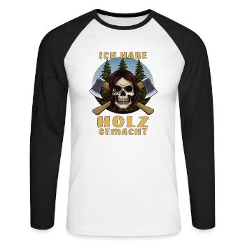SKULL AXE I MADE WOOD - Unisex Long Sleeve Baseball T-Shirt - white/black - Front - Nik (191cm)