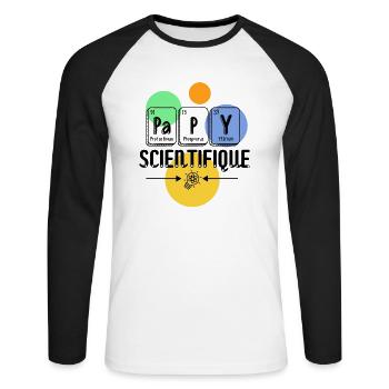 Papy scientifique - T-shirt baseball manches longues Homme - blanc/noir - Devant - Nik (191cm)