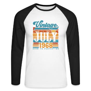Juli 1968, Juli 1968 Geburtstagsgeschenk. - Unisex Baseballshirt langarm - Weiß/Schwarz - Vorne - Nik (191cm)