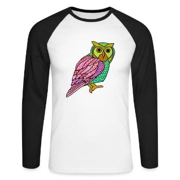 Hibou coloré peint Art nocturne oiseau amoureux cool - T-shirt baseball manches longues Homme - blanc/noir - Devant - Nik (191cm)