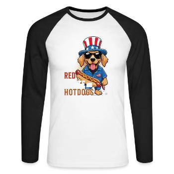 Red White Hotdogs Funny Bbq Pun Retro Vintage - Unisex Long Sleeve Baseball T-Shirt - white/black - Front - Nik (191cm)