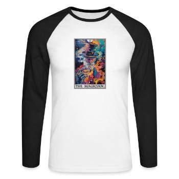 Tarotkarte The Magician Der Magier - Unisex Baseballshirt langarm - Weiß/Schwarz - Vorne - Nik (191cm)