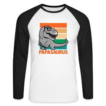 Papa Vater Dino Dinosaurier Papasaurus - Unisex Baseballshirt langarm - Weiß/Schwarz - Vorne - Nik (191cm)