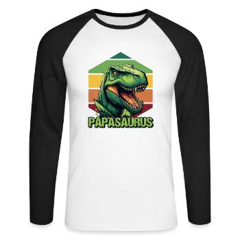 Papa Vater Dino Dinosaurier Papasaurus - Unisex Baseballshirt langarm - Weiß/Schwarz - Vorne - Nik (191cm)