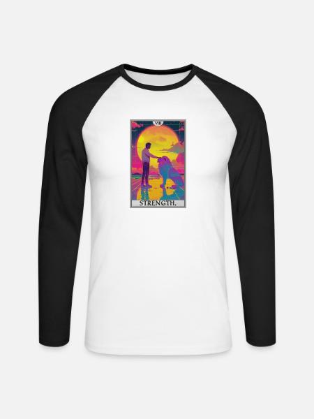 Tarotkarten Tarotkarte Strength Kraft - Unisex Baseballshirt langarm - Weiß/Schwarz