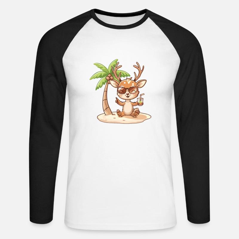 Hirsch Sommer Strand Comic - Unisex Baseballshirt langarm - Weiß/Schwarz