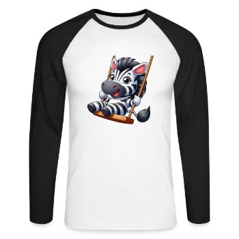 Süßes Zebra auf Schaukel Spielplatz Cartoon - Unisex Baseballshirt langarm - Weiß/Schwarz - Vorne - Nik (191cm)
