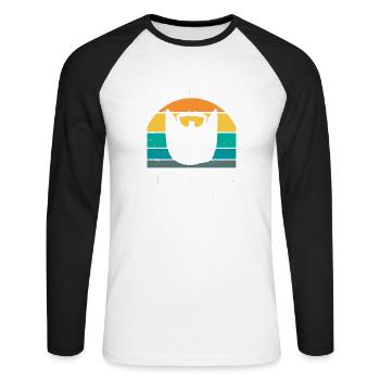 Citation de barbe, Touche ma barbe et dis-moi que je suis jolie - T-shirt baseball manches longues Homme - blanc/noir - Devant - Nik (191cm)