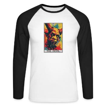 Tarot Cards Tarot Card The Devil The Devil - Unisex Long Sleeve Baseball T-Shirt - white/black - Front - Nik (191cm)
