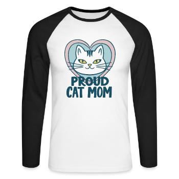 STOLZE KATZENMAMA - Unisex Baseballshirt langarm - Weiß/Schwarz - Vorne - Nik (191cm)