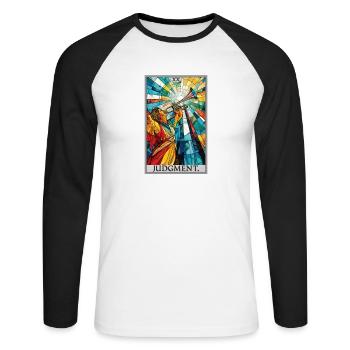 Tarotkarten Tarotkarte 20 Judgment Gericht - Unisex Baseballshirt langarm - Weiß/Schwarz - Vorne - Nik (191cm)
