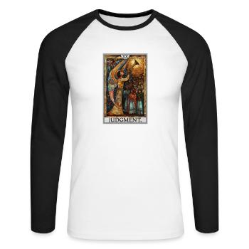 Tarotkarten Tarotkarte 20 Judgment Gericht - Unisex Baseballshirt langarm - Weiß/Schwarz - Vorne - Nik (191cm)