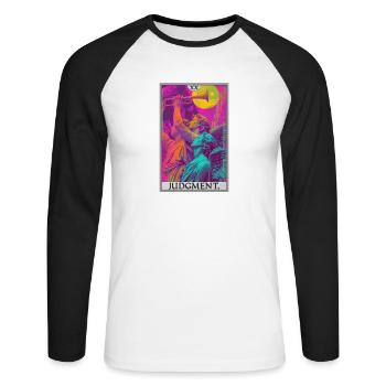 Tarotkarten Tarotkarte 20 Judgment Gericht - Unisex Baseballshirt langarm - Weiß/Schwarz - Vorne - Nik (191cm)