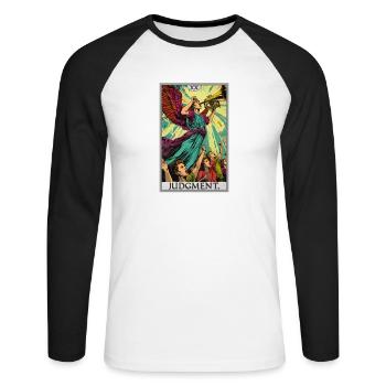 Tarotkarten Tarotkarte 20 Judgment Gericht - Unisex Baseballshirt langarm - Weiß/Schwarz - Vorne - Nik (191cm)