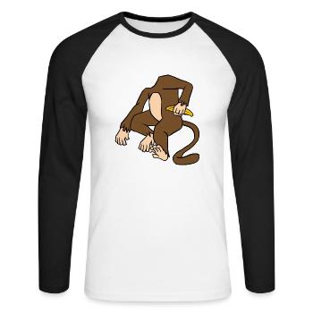 Corps de singe tenant une banane drôle de singe primate - T-shirt baseball manches longues Homme - blanc/noir - Devant - Nik (191cm)